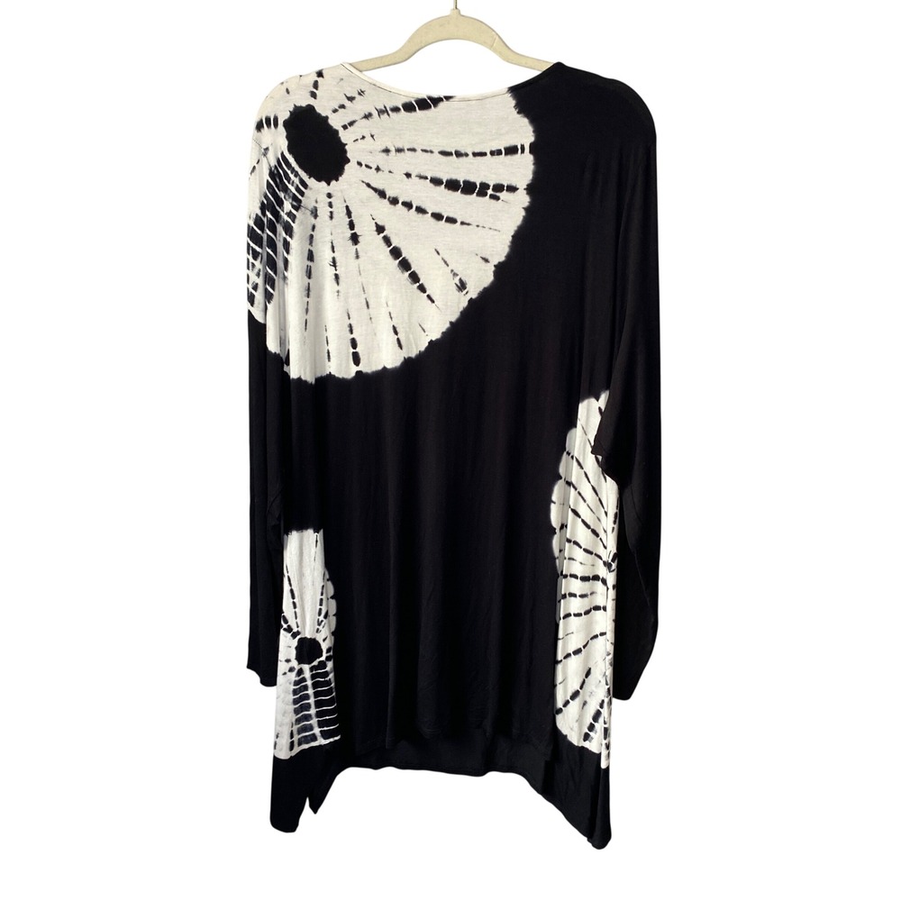 Soft Surroundings Black White Tie Dye Sunburst Tunic Top 2X Long Sleeve 57656 - Picture 2 of 8